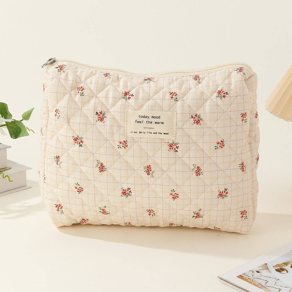 Quilted Floral Cosmetic Bag