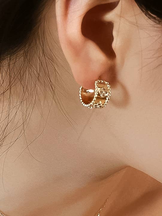 Gold Vintage Floral Hoop Earring