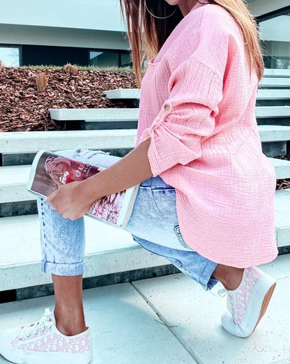 Pretty in Pink Crinkle Sleeve Top