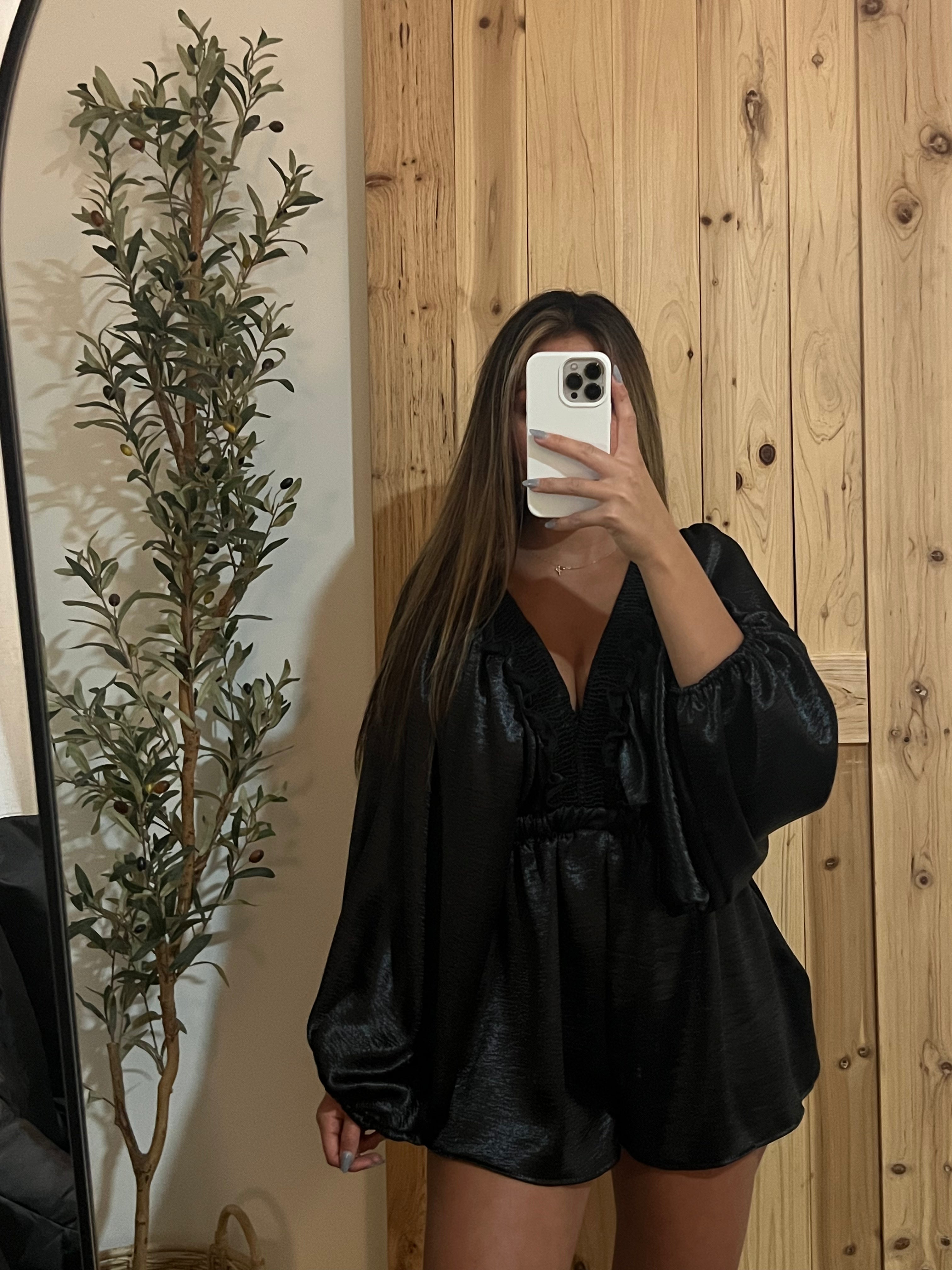 Black Satin Romper