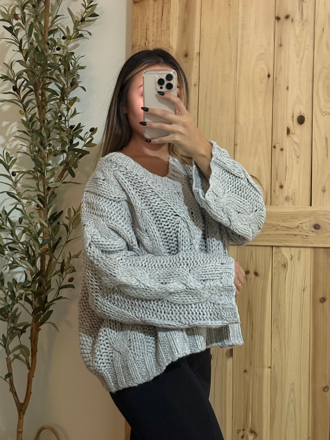 Gray Oversized Knit Sweater