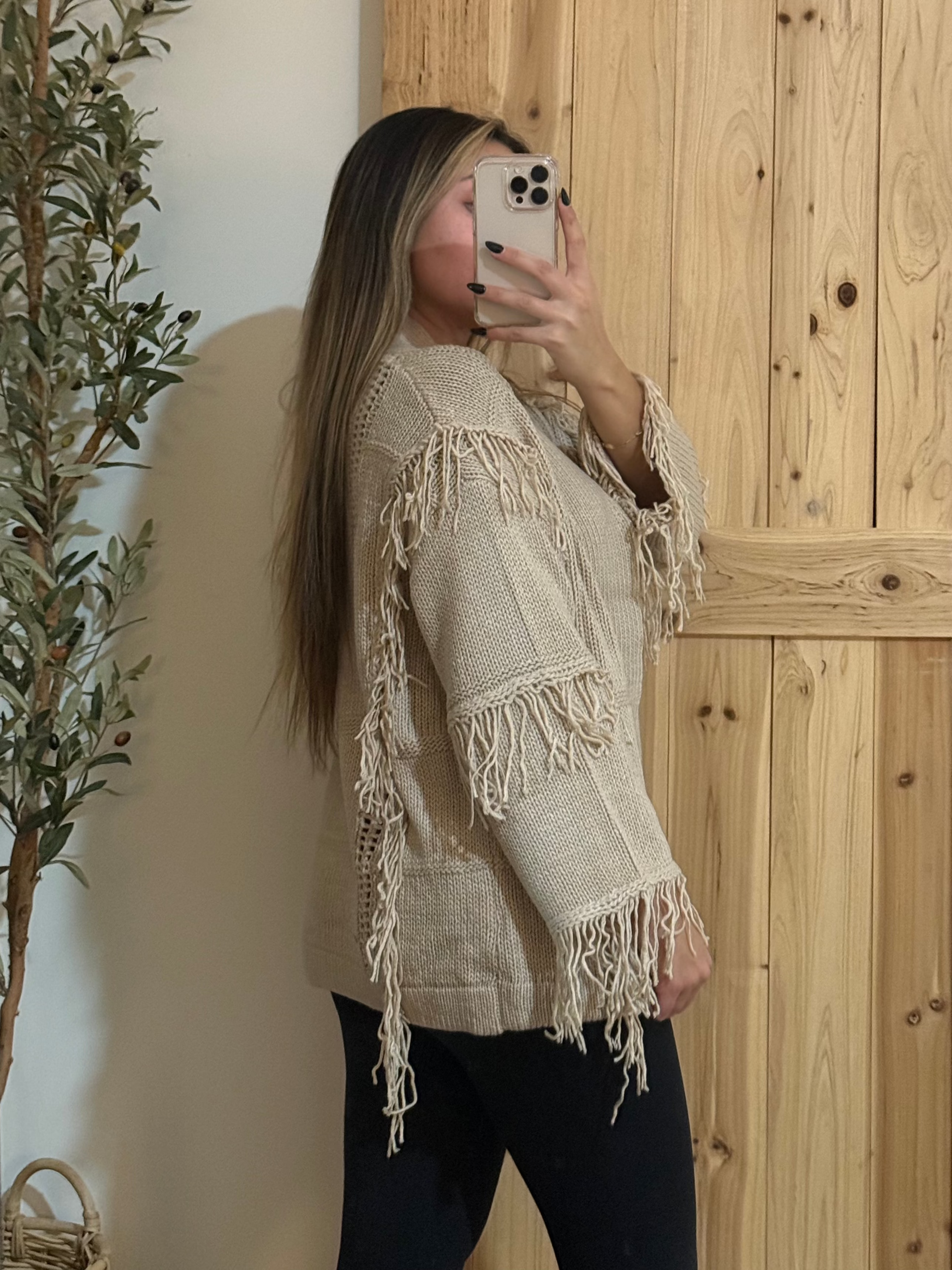 Fringe Cardigan / Tan
