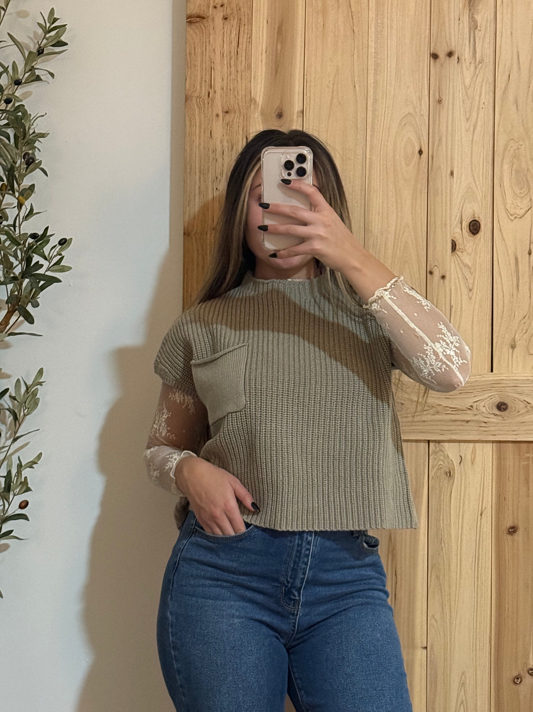 Half Neck Sweater Top / Olive