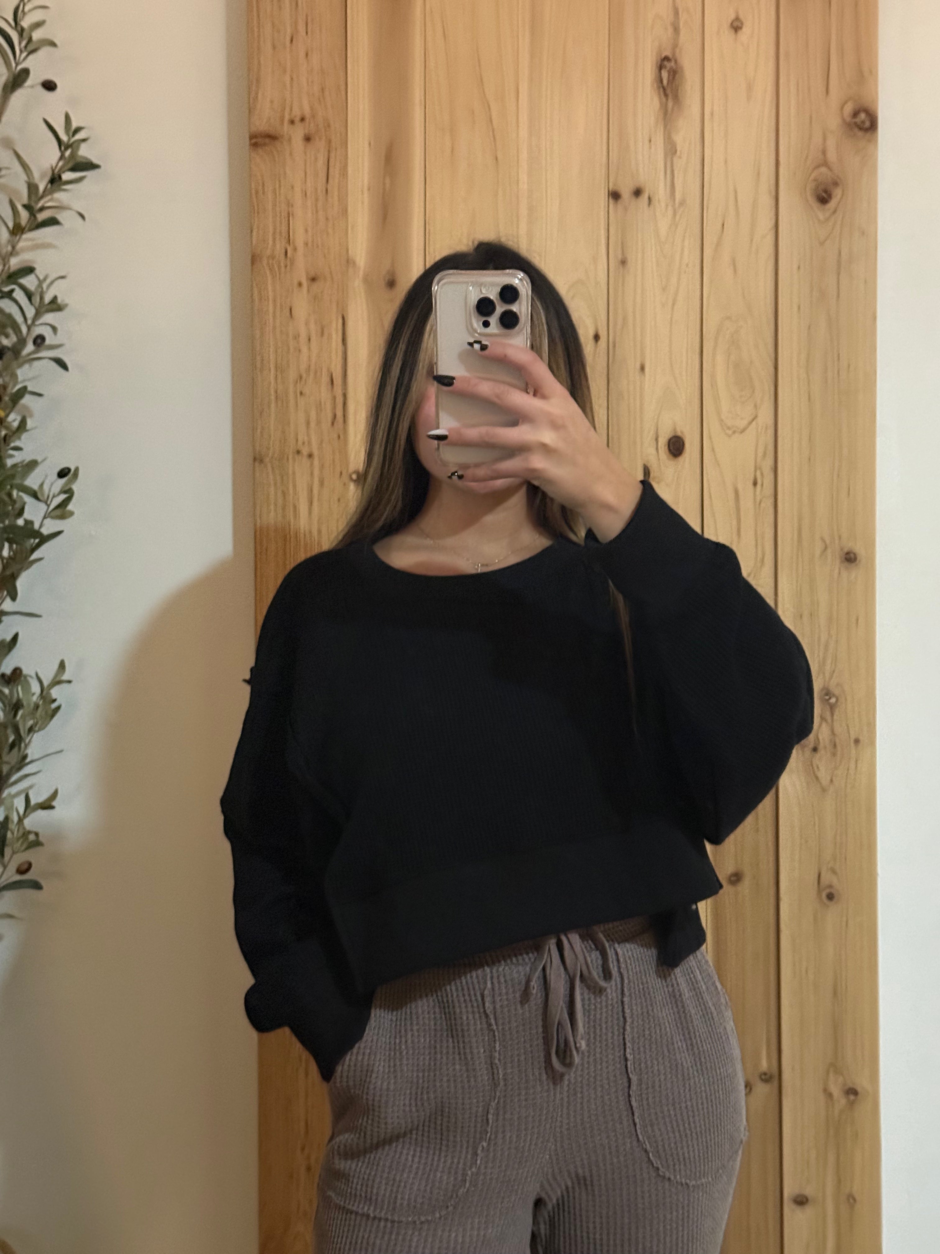 Waffle Knit Long Sleeve Top