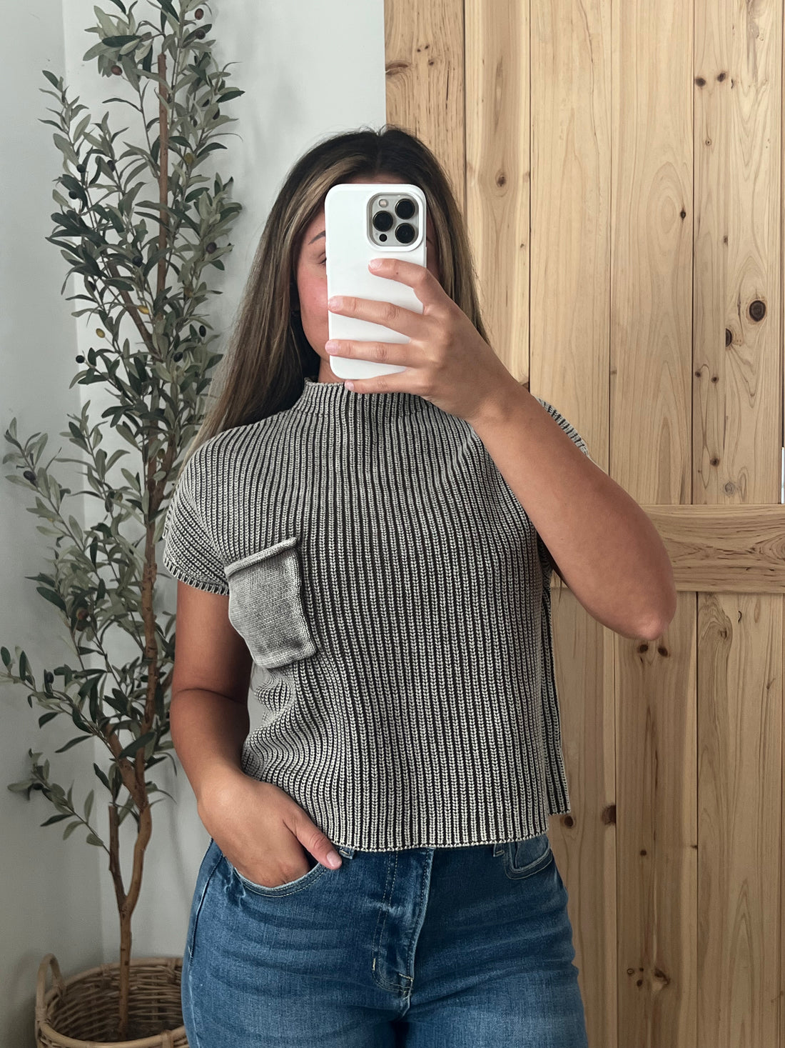 Washed Mock Neck Sweater