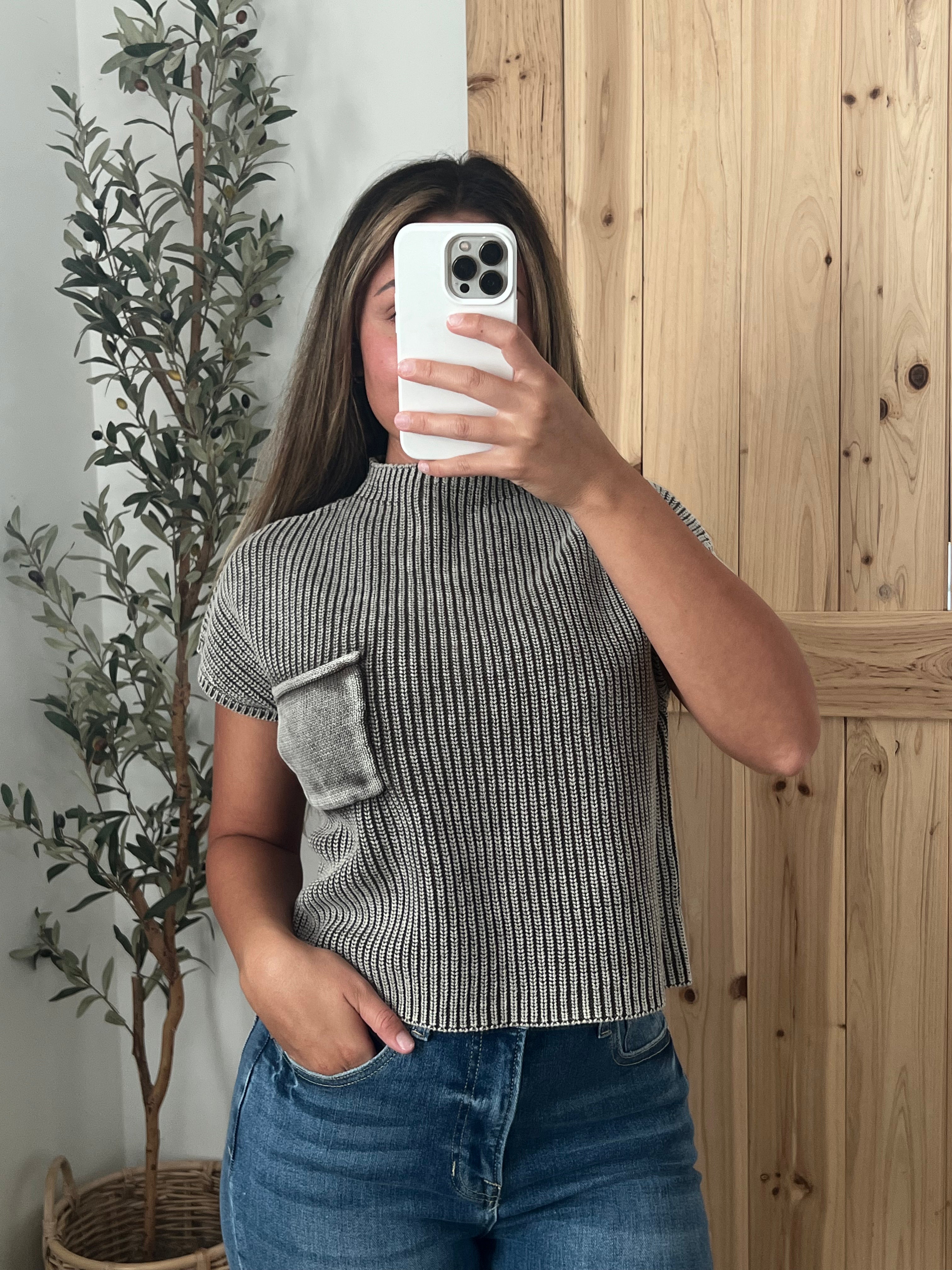Washed Mock Neck Sweater