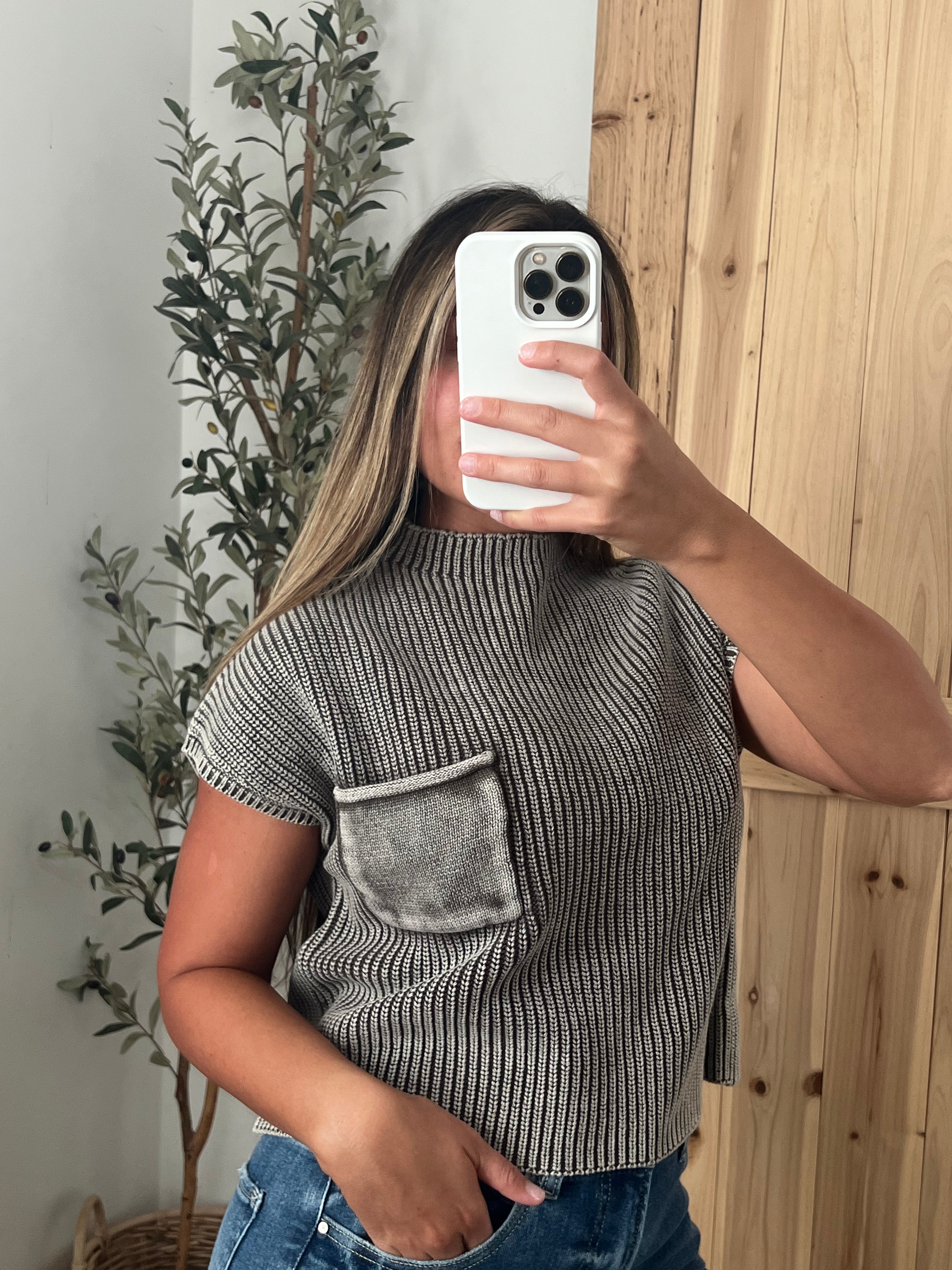 Washed Mock Neck Sweater