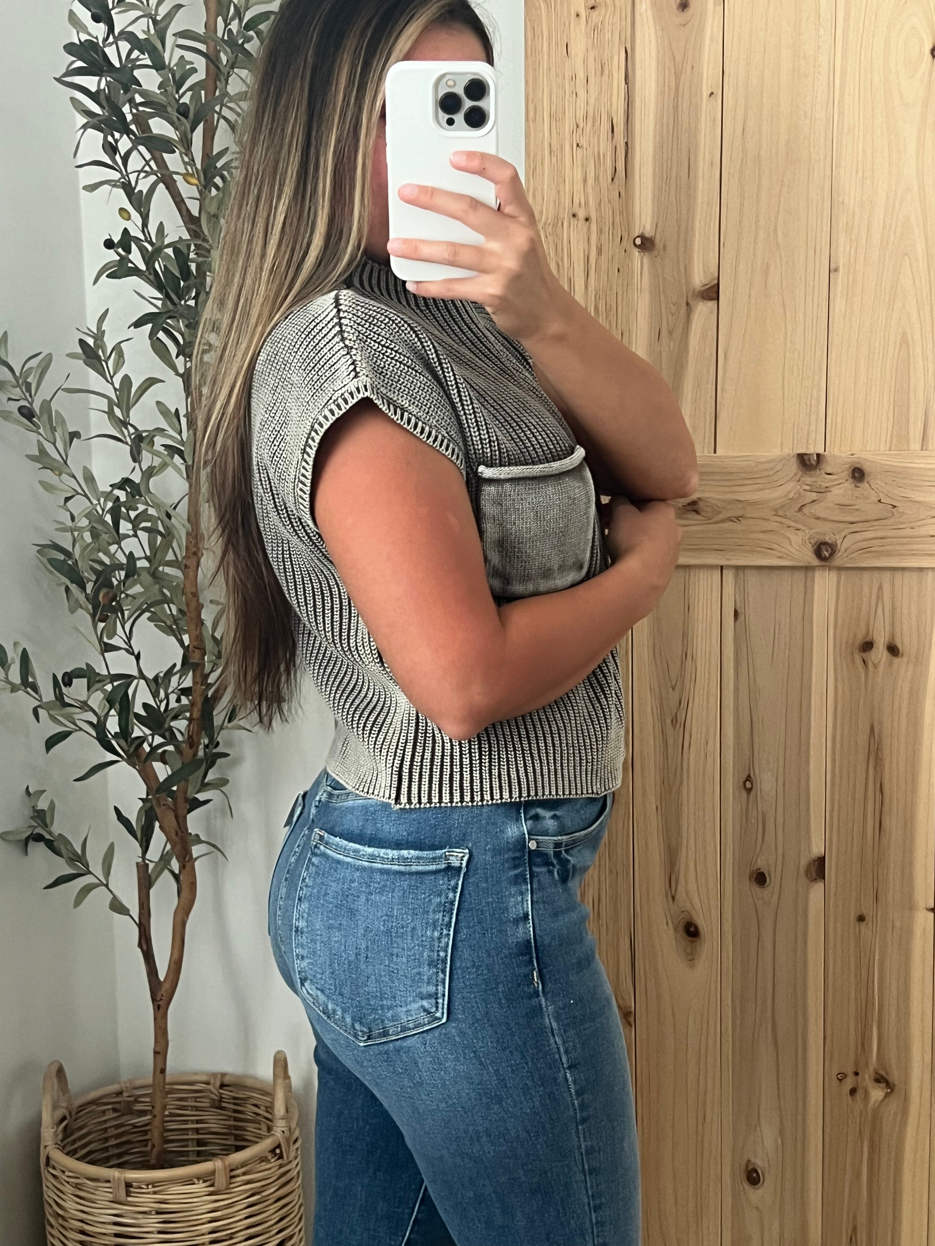 Washed Mock Neck Sweater