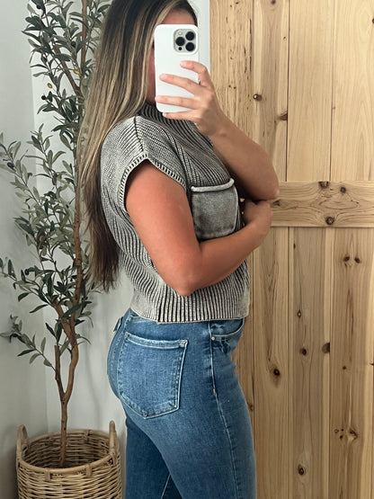 Washed Mock Neck Sweater